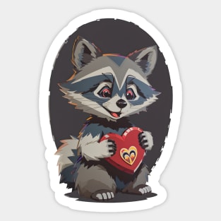 Cute Raccoon Holding Heart Sticker